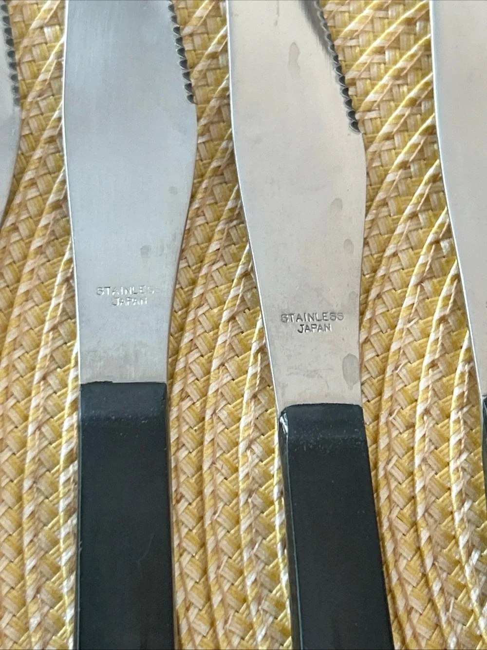 VTG Lifetime Cutlery Japan 15 pc Bamboo Inset Black Handle 7Spoons4Knives4Forks